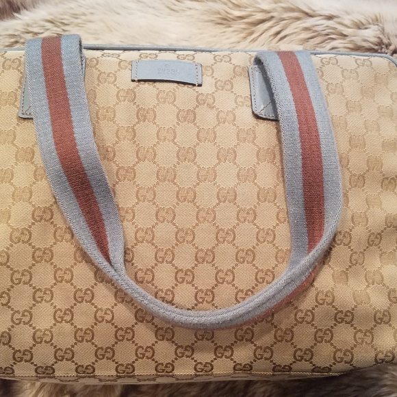 Gucci Monogram Web Carry on Travel Duffle Vintage Canvas w/Blue leather - Picture 12 of 16